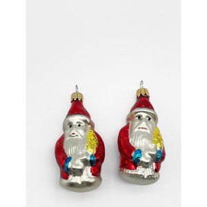 Vintage Santa Claus Tree Ornaments Set of 2 Christmas 2.5" Glass Shiny Red